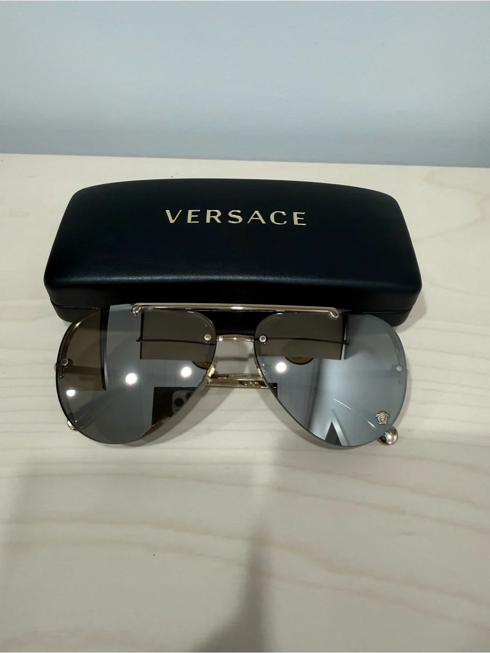Versace Aviator Sunglasses - VE2231-- Silver Lenses, Gold Frame